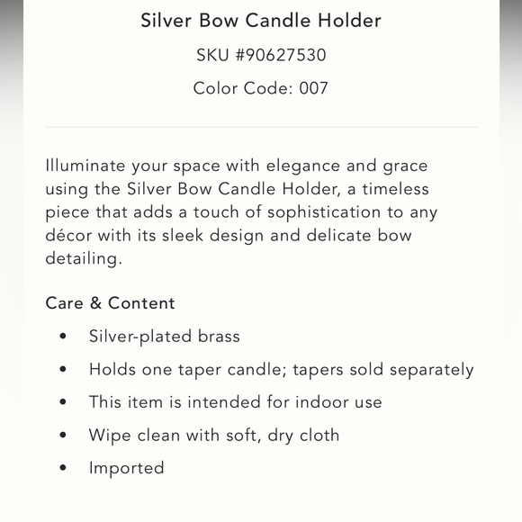 Silver Plated Bow Candle holder - Picture 6 of 9